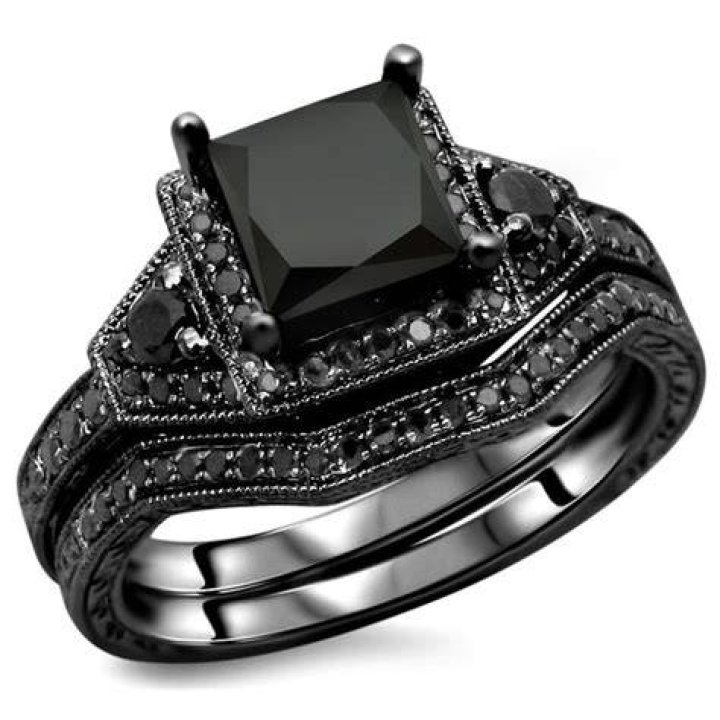 2ct PrincessCut FancyBlack Diamond Engagement Ring 14k Black Gold