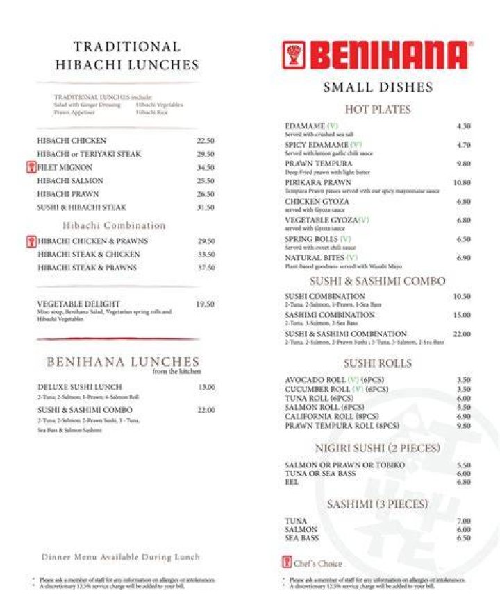Benihana Specials Menu Limited Time Offers Chef Specials Benihana
