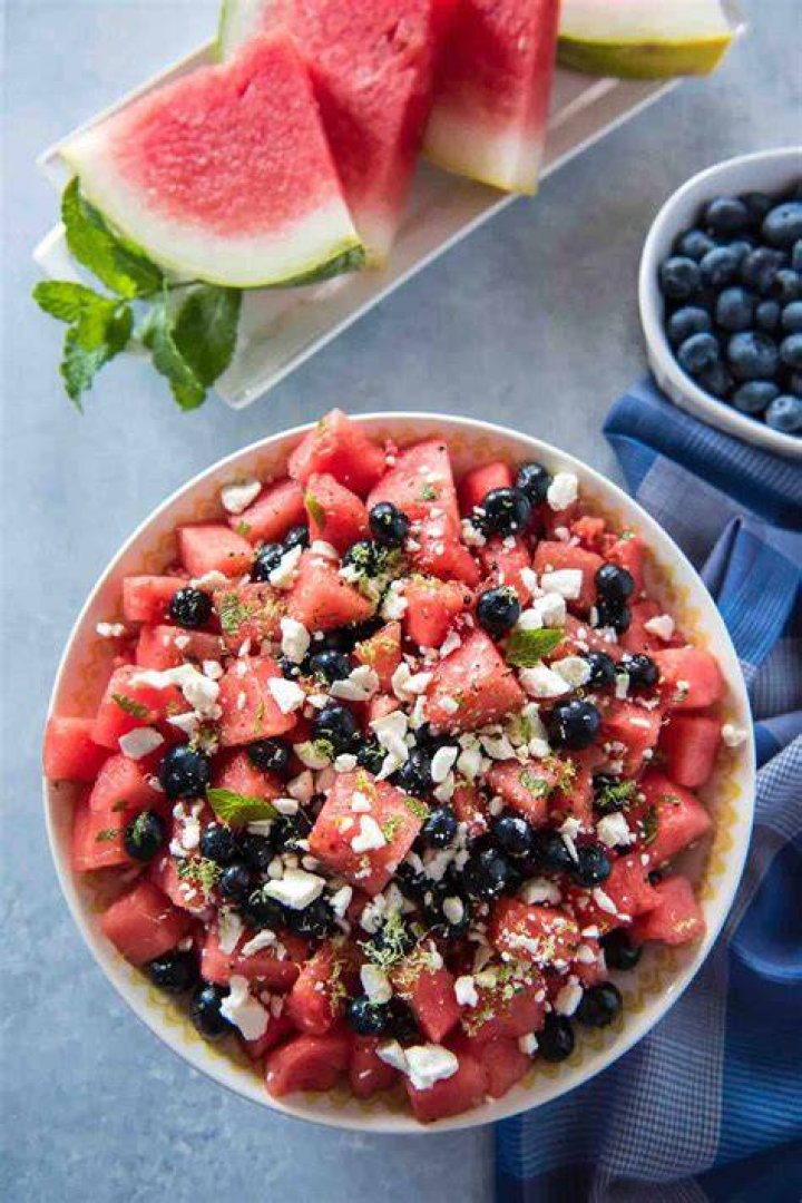 Blueberry Watermelon Mint Feta Salad &bull; The Crumby Kitchen