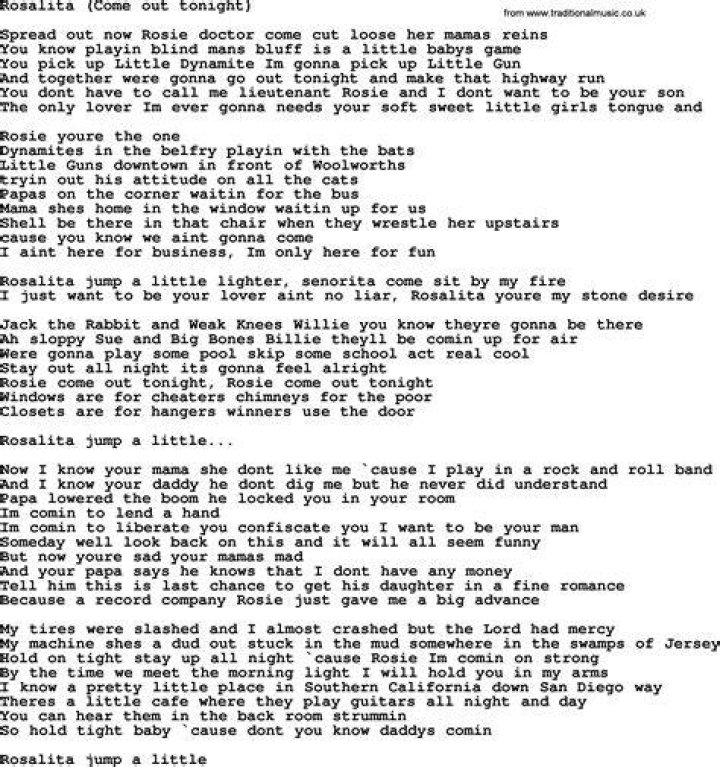 Bruce Springsteen Lyrics ROSALITA OUT TONIGHT) [Album version]