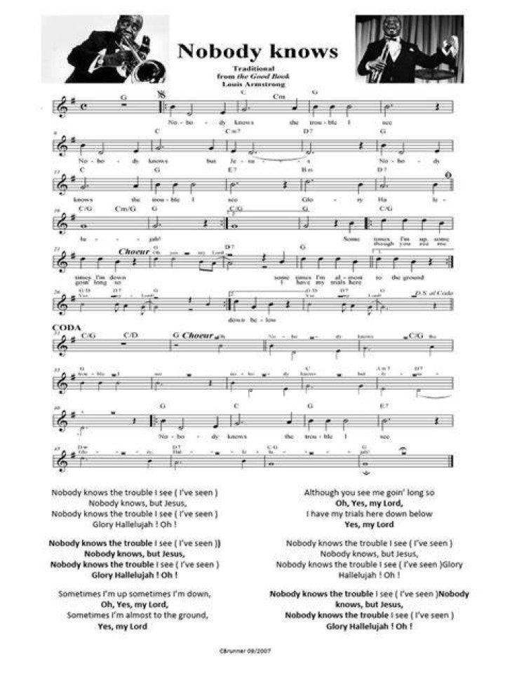 Louis Armstrong "Nobody Knows The Trouble I've Seen" Sheet Music Notes