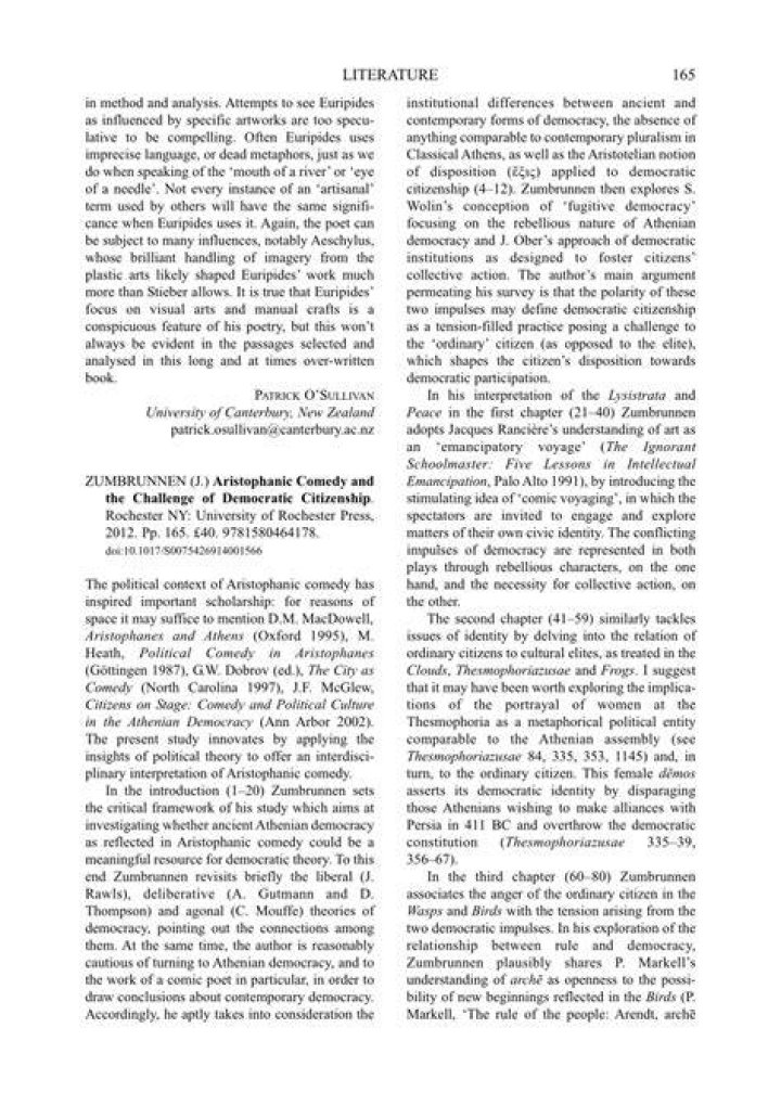 (PDF) J. Zumbrunnen Aristophanic Comedy and the Challenge of Democratic