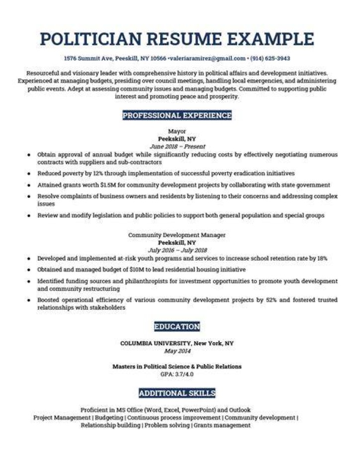 Politician Resume Example & 20+ Skills to List