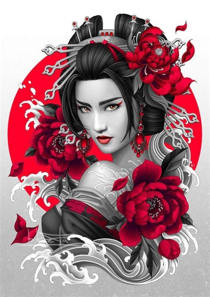 Sexy Red Print Geisha Girl Kimono Fancy Dress Costume