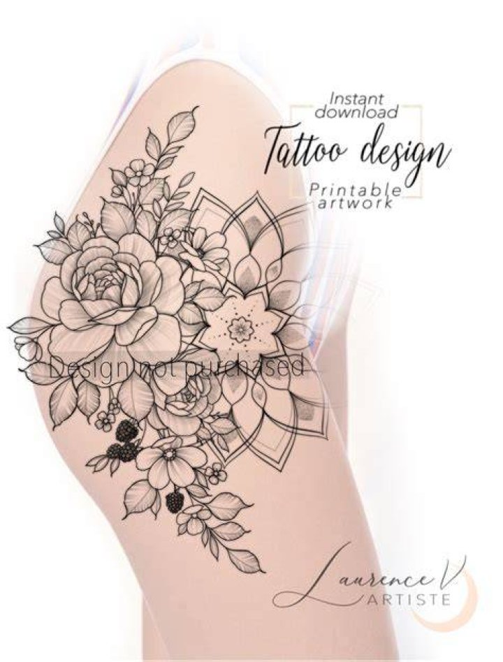 Thigh Tattoo Templates Web Tattoo Design Mandala And Flowers, Printable
