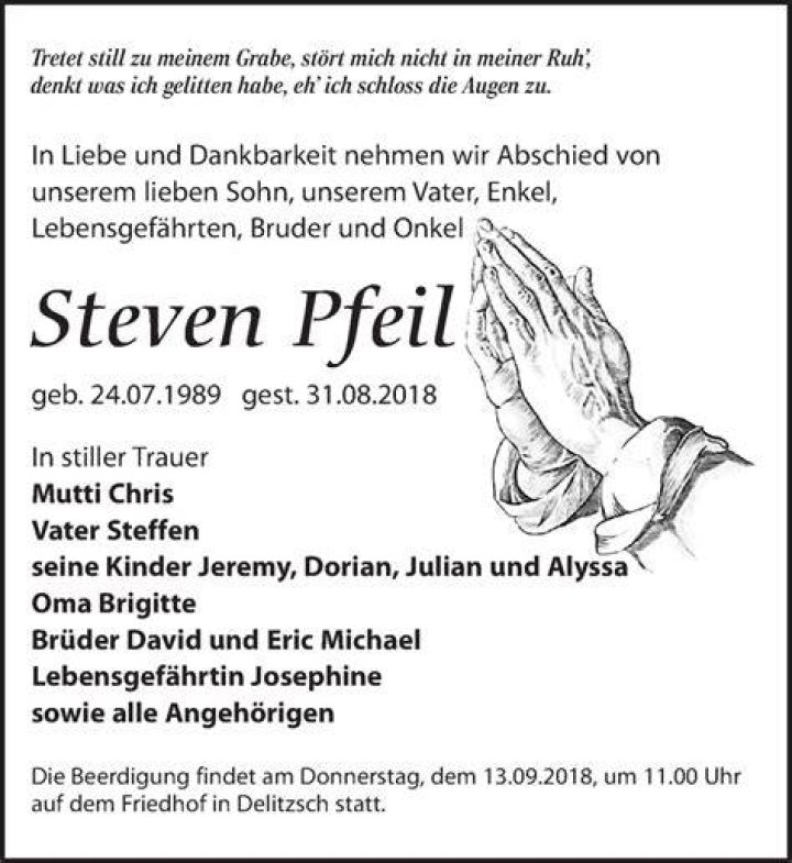 Traueranzeigen von Steven Pfeil traueranzeigen.de
